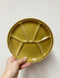4 aardewerk vintage fondue borden. Set retro bordjes.