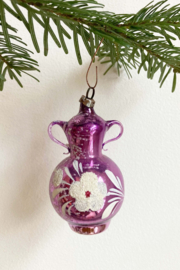 Paars glazen vintage kerstbal - kruik. Antieke kerstversiering/ ornament