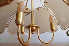 Hollywood Regency hanglamp met gouden details, Herda. Glazen vintage lamp