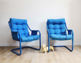Set blauwe fauteuils - Mio ?  Deense retro design stoelen.