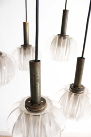 Vintage hanglamp met 5 glazen kappen. Retro design lamp, Raak?