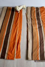 Set oranje/bruine vintage gordijnen. 2 gestreepte  retro overgordijnen - jaren 70