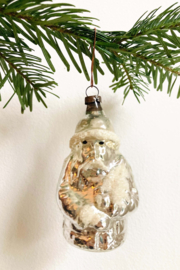 Glazen vintage kerstbal - kerstman. Antieke zilveren kerstversiering
