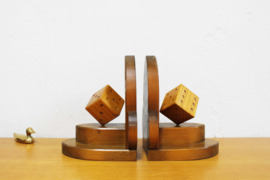 Set Art Deco boeksteunen met dobbelstenen. Houten vintage boekensteun - globe