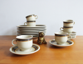 Aardewerk vintage servies, Colditz. Retro borden/kopjes en schotels