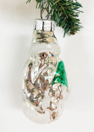 Glazen vintage kerstbal - kerstman, no 4.  Antieke zilveren kerstversiering