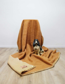 Grote beige / roest bruine vintage deken. Wollen retro sprei - 178 x 217 cm.