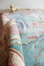 Handgemaakt Chinees tapijt. Oosters vintage vloerkleed met  landschap
