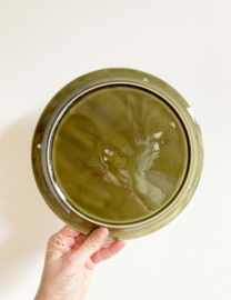 Set aardewerk vintage fondue borden. 6 retro bordjes groen/bruin.