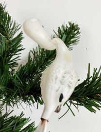 Glazen vintage kerstversiering - zwaan/ooievaar. Antieke vogel op knijpertje