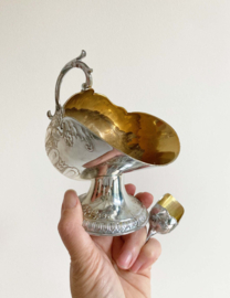 Zilverkleurige suikerpot met lepeltje. Vintage schaaltje met schep, verzilverd ?