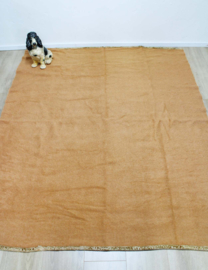 Grote beige / roest bruine vintage deken. Wollen retro sprei - 178 x 217 cm.