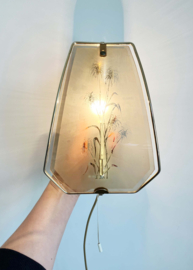 Hollywood Regency lampje,  glas/messing? Gouden vintage wandlamp