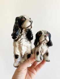 2 vintage honden beeldjes, moeder en puppy. Retro hondjes - Cocker-spaniël