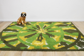 Tof groen / geel vintage vloerkleed. Retro seventies tapijt, Groovy Baby!