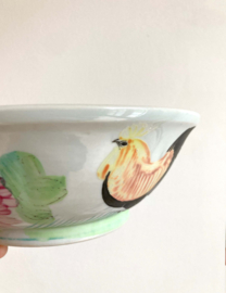 Chinese rijstkom met haan decor.  Aardewerk vintage schaal / rooster bowl / hanen kom