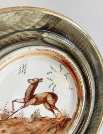 Klein vintage wandbord met hertje. Bruin retro bordje