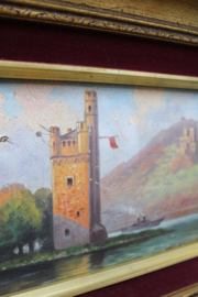 Set schilderijtjes in klassieke lijst. Twee originele  landschapjes