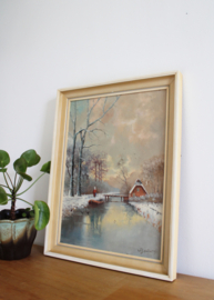Origineel schilderij van een sneeuwlandschap. Winters tafereel / landschap