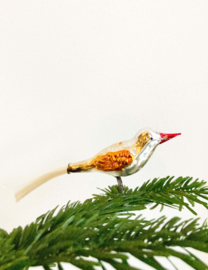 Glazen vintage kerstversiering-  vogeltje. Antieke kerstbal op knijpertje