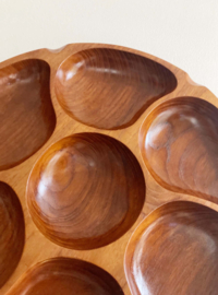 Super grote vintage snackschaal. Teak houten ronde retro schaal