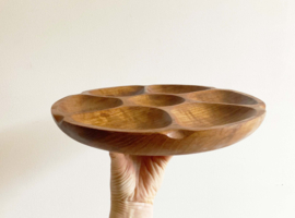 Houten vintage snackschaal. Rende retro schaal / dienblad - teak