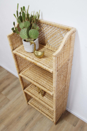Rotan vintage kast  met planken.  Rieten Boho Wabi Sabi kastje