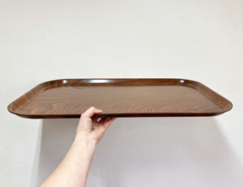 XXL Vintage dienblad met hout decor. Groot retro presenteerblad