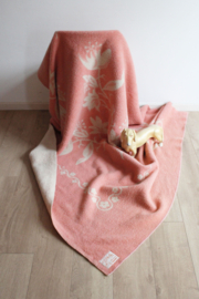 Roze / beige wollen vintage deken. Warme retro sprei/plaid - 164 x 211 cm.