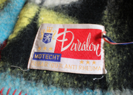 Vrolijke vintage deken, geel-blauw-zwart. Eenpersoons retro sprei