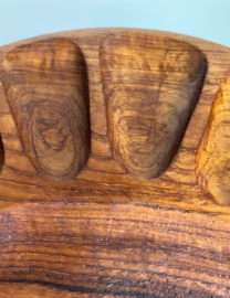 6 houten vintage fondueborden. Set bruine retro borden