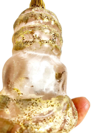 Glazen vintage kerstbal - engel. Retro kerstversiering met goud en glitters