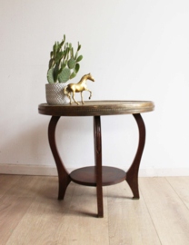 Art Deco rooktafel met messing (?) blad. Houten vintage tafeltje - Amsterdamse school stijl