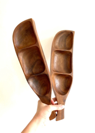 Set teak(?) houten vintage schalen. Handgemaakte retro snackschaal, 2 stuks
