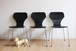 Set van 3 zwarte vintage stoelen. Retro design stoel - Phoenix made in Denmark