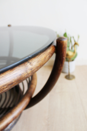 Ronde vintage Manou  salontafel. Rotan retro tafel uit de '70's.