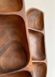 Set teak(?) houten vintage schalen. Handgemaakte retro snackschaal, 2 stuks