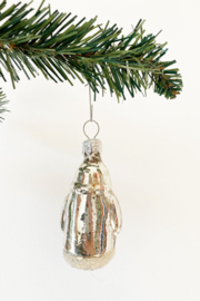 Glazen vintage kerstbal - kerstman, no 2. Antieke zilveren kerstversiering
