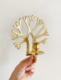 Messing wandkandelaar met levensboom. Vintage kandelaar - brass