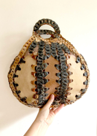 Gehaakte lederen vintage tas. Unieke handgemaakte loop leather bag.