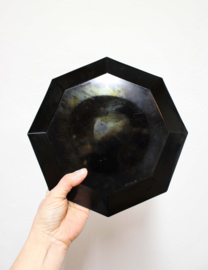 Set zwart glazen vintage fondueborden- Arcoroc -France Octime. 6 retro bordjes