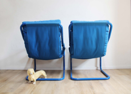 Set blauwe fauteuils - Mio ?  Deense retro design stoelen.