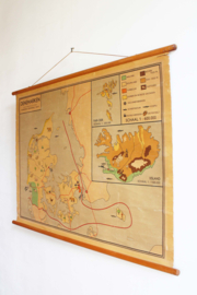 Vintage schoolplaat van Denemarken en Ijsland, verkleurd. Retro landkaart