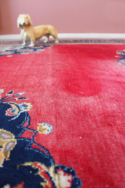 Rood vintage Oosters tapijt met bloemen, Kirman/Kerman . Handgemaakt Perzisch kleed.