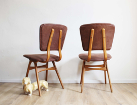 Set houten vintage stoelen. 2 Mid Century retro eetkamerstoelen