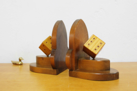 Set Art Deco boeksteunen met dobbelstenen. Houten vintage boekensteun - globe
