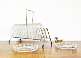 Set vintage onderzettertjes van glas in houder. 12 glazen onderzetters