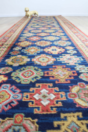Lange vintage loper met Oosters decor. Wollen Boho tapijt / kleed