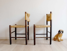 Set houten vintage stoelen met biezen zitting. Charlotte Perriand stijl - Eichholtz?