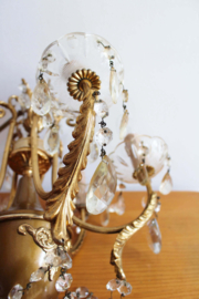 Goudkleurige vintage kroonluchter - "kaarsjes". Hollywood Regency hanglamp